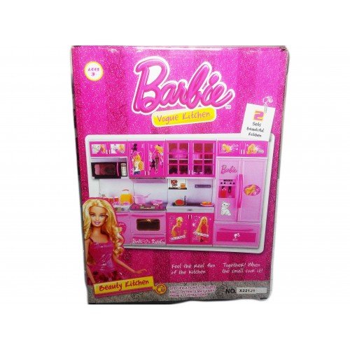 Barbie doll kitchen online set and makeup set